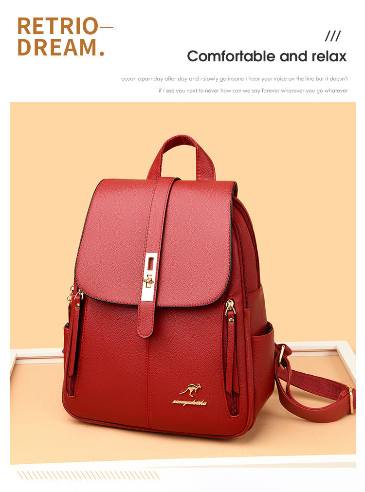Foreign Trade Hot 2024 New Anti-theft Lock Backpack Trend Good Kangaroo Women's Schoolbag Fashion Travel Backpack