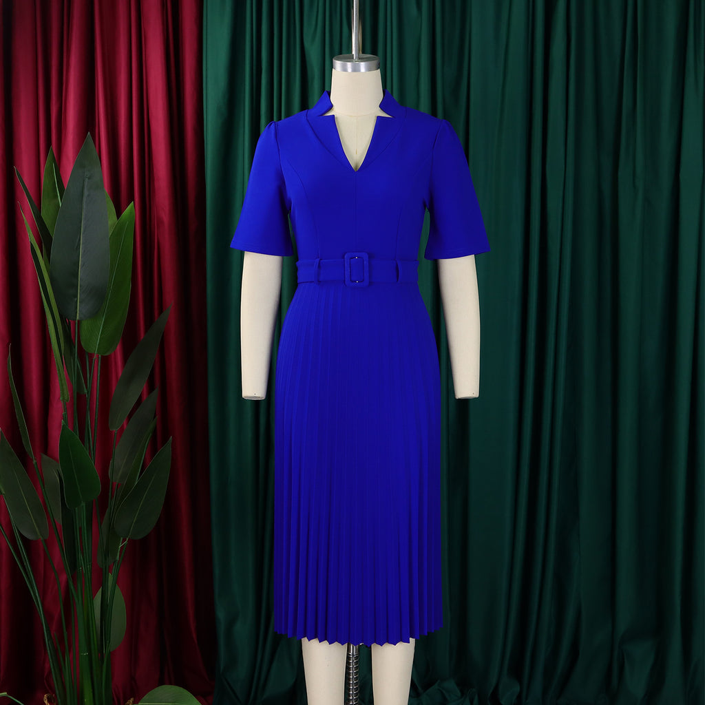D563 Foreign Trade Cross-border Women's Clothing Summer New Short-sleeved V-neck Pleated High Waist Fashion Elegant Waist African dress