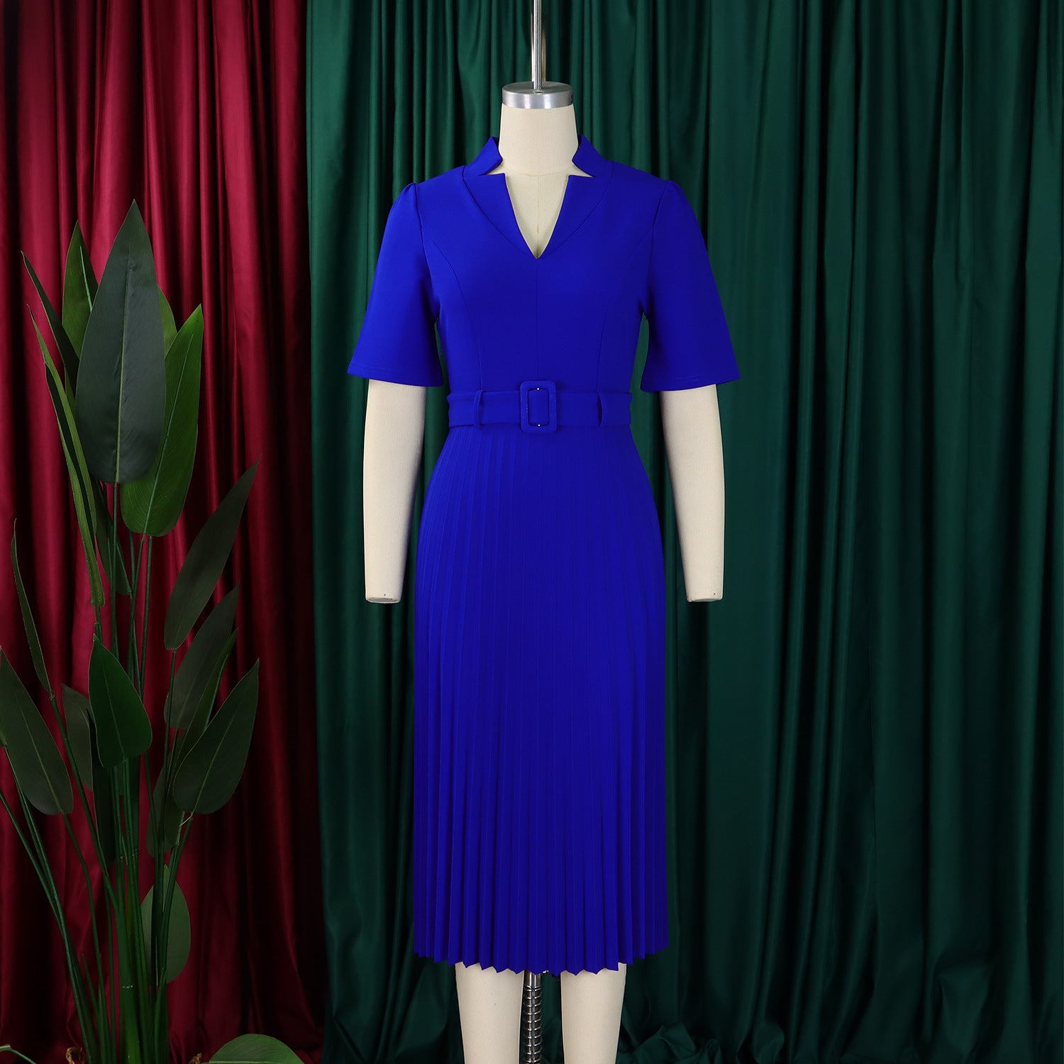 D563 Foreign Trade Cross-border Women's Clothing Summer New Short-sleeved V-neck Pleated High Waist Fashion Elegant Waist African dress