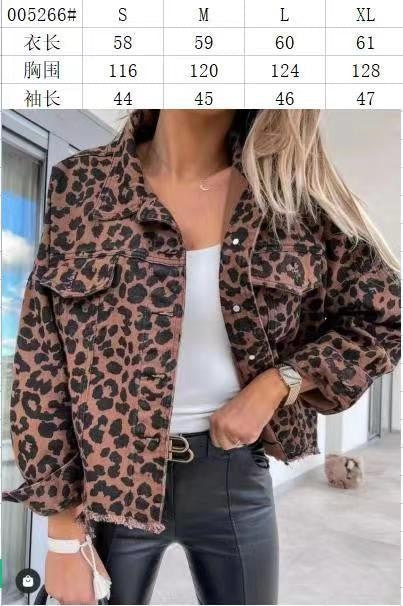 2024 Amazon Europe and the United States cross-border explosions tide washed old leopard print fur Denim coat women's jacket
