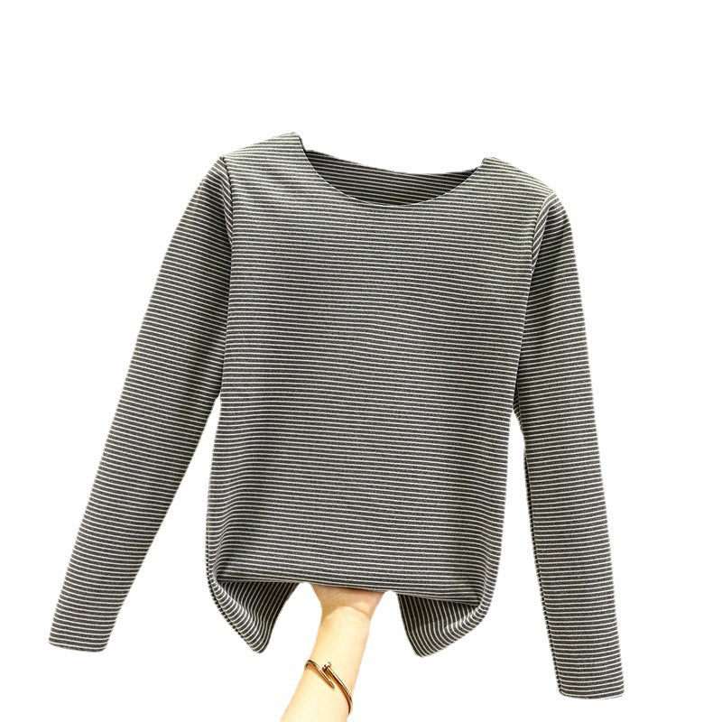 Crewneck Striped Base Shirt Women's Inner Wear Fall/Winter German Velvet 2022 New College Style Long Sleeve T-Shirt Warm Top