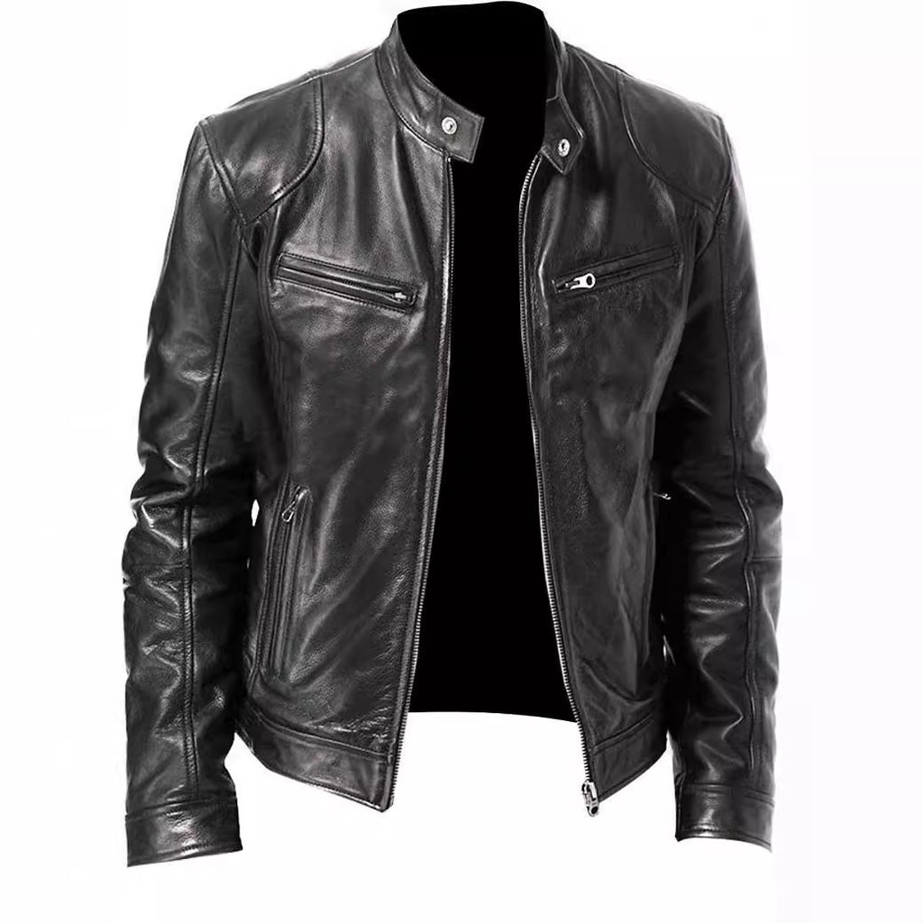 Foreign Trade Amazon European and American Men's Motorcycle Leather Jacket Men's Teenager Collar Punk Leather Jacket Men