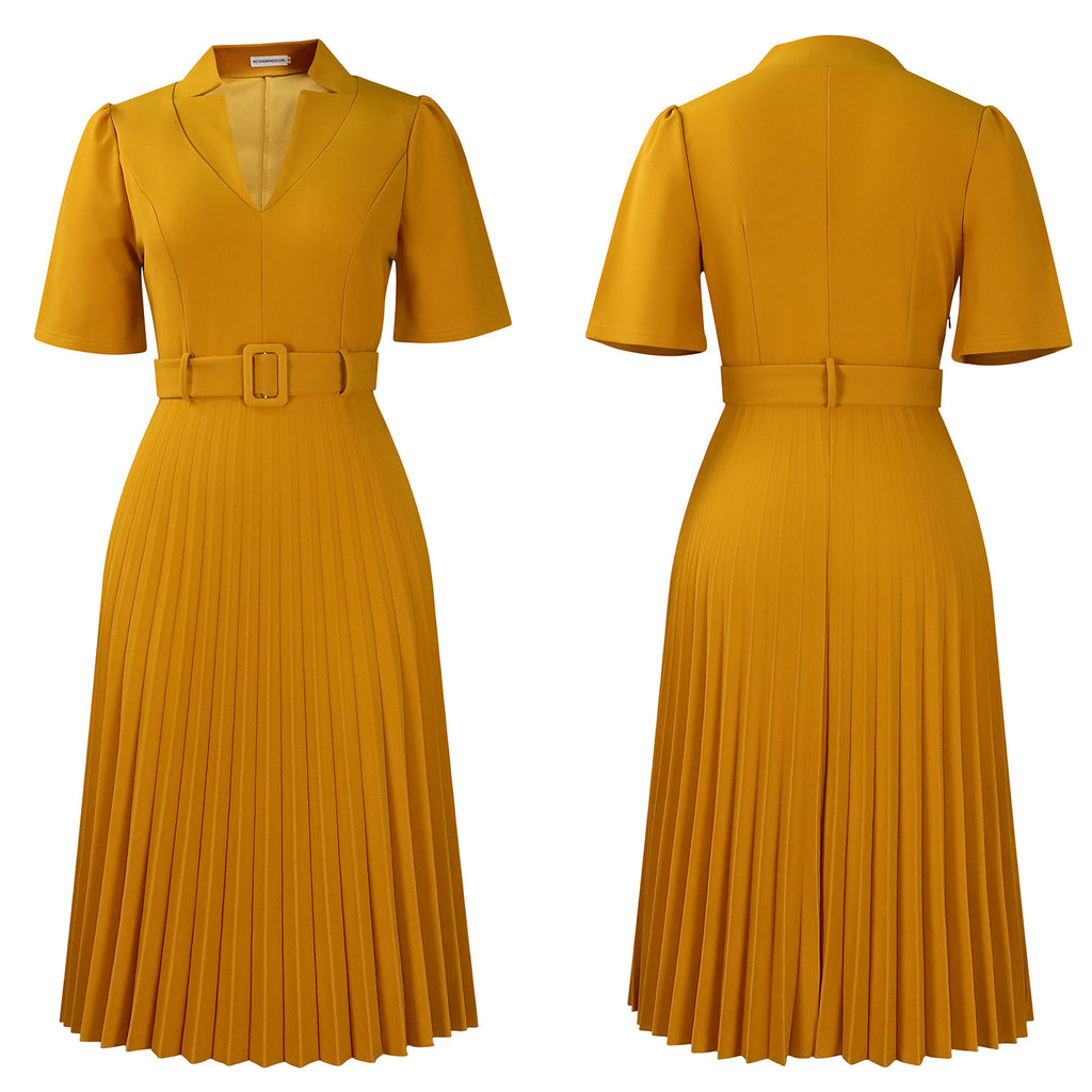 D563 Foreign Trade Cross-border Women's Clothing Summer New Short-sleeved V-neck Pleated High Waist Fashion Elegant Waist African dress