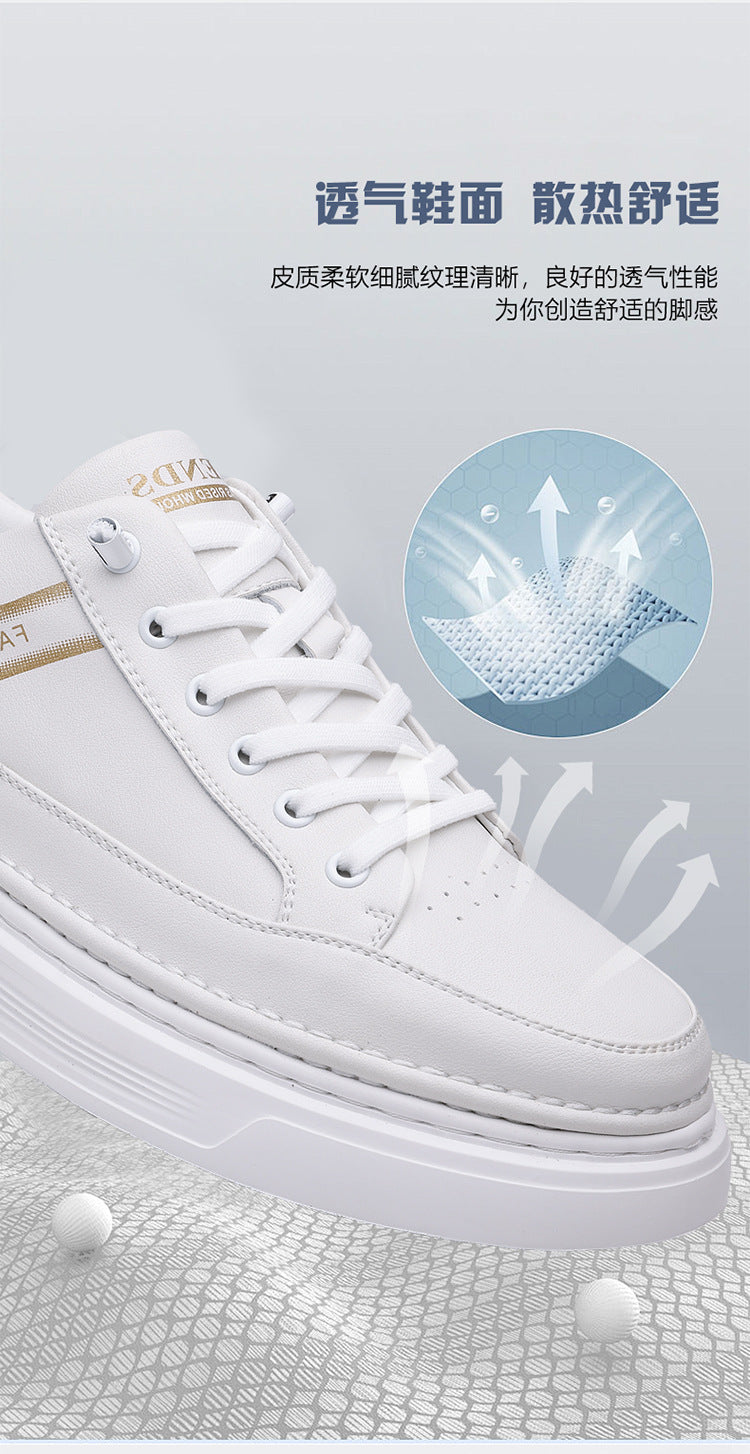 Autumn 2024 White Shoes Bean Shoes Men's Casual Driving Shoes Soft Sole Fashion Leg All-match Sports Leather Sneakers