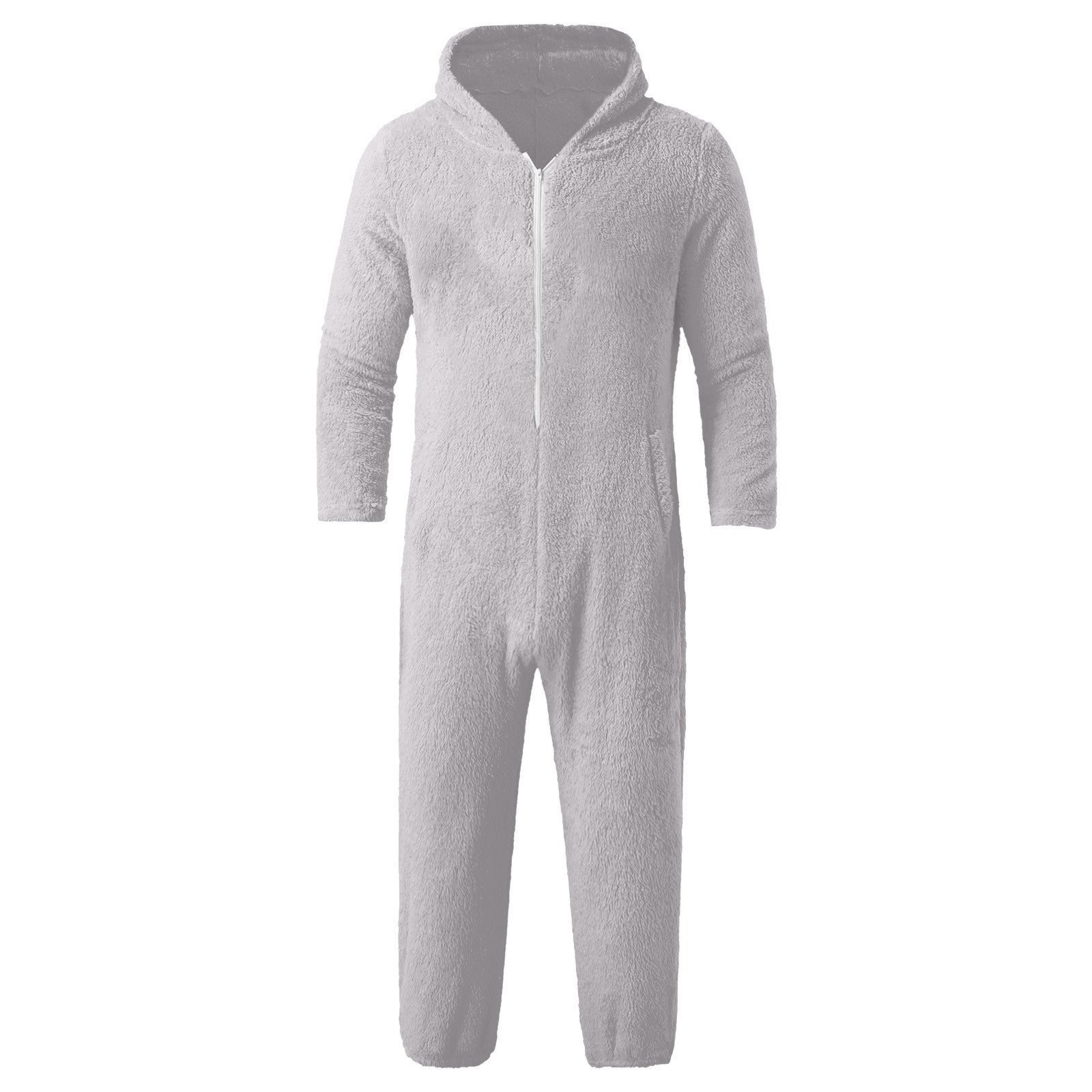2022 Cross-border Europe and America Amazon Solid Color Thickened Double-sided Fleece Hooded Jumpsuit Casual Couple Home Wear