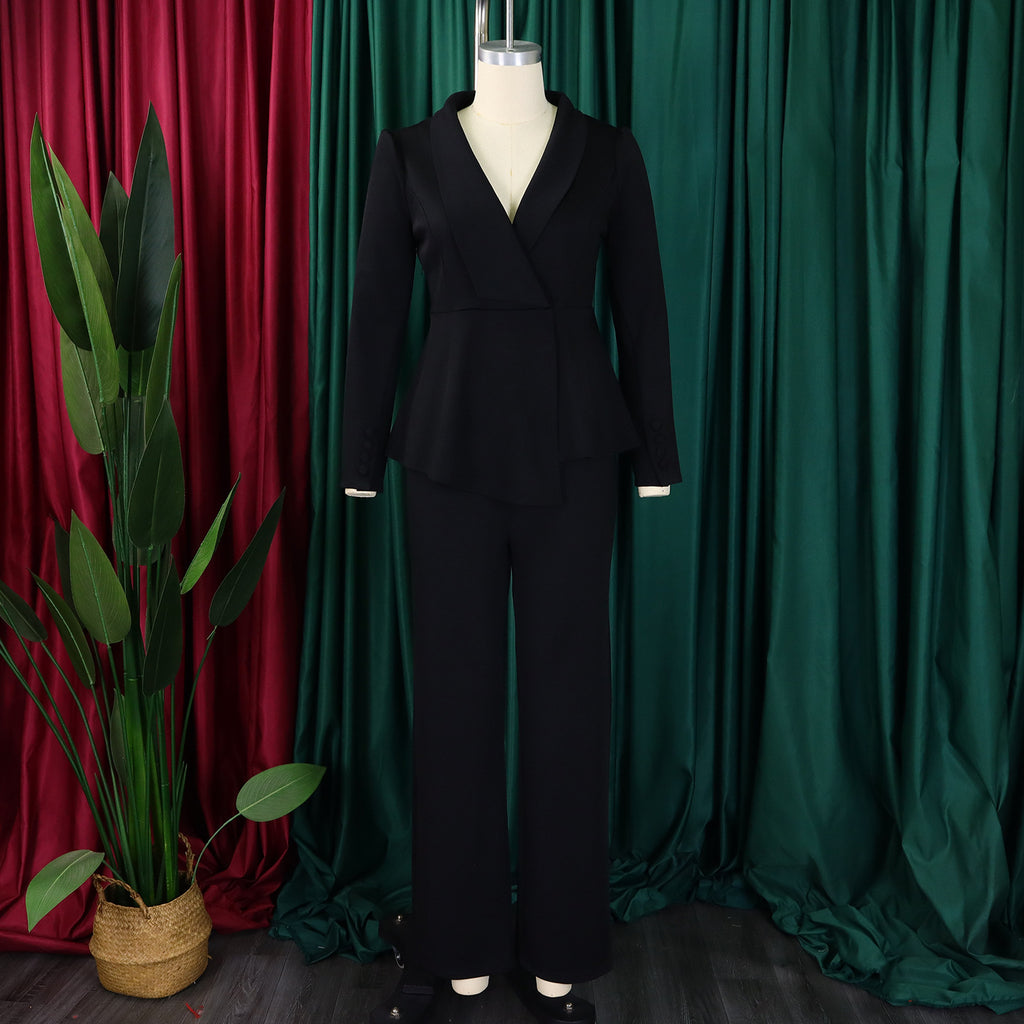 D549 European and American Clothing Winter New Fashion Elegant Elegant Ol Ruffle Top Wide Leg Pants Fashionable African Suit