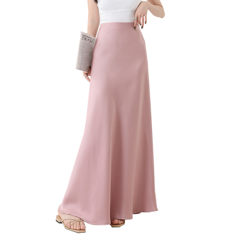 plus size Satin Fishtail Skirt Women's 2024 New Spring and Summer High Waist Dipped Hip Mid-length A- line Skirt Slight Fat