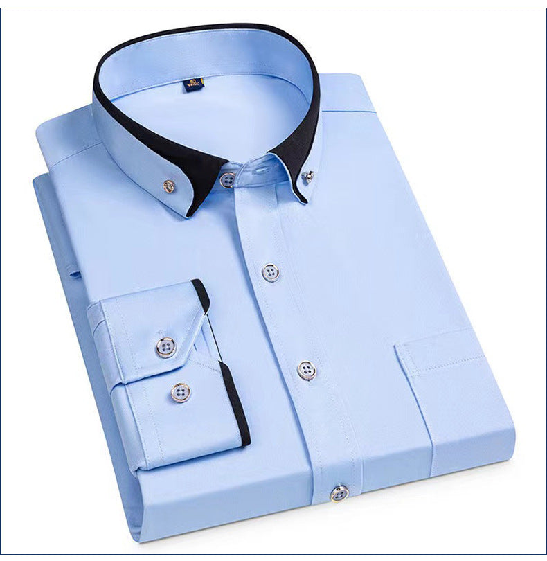 Business Shirts, Long-Sleeved Men's Shirts, No-Iron, Four-Way Stretch, Diamond Button Shirts, Men's Long-Sleeved Shirts