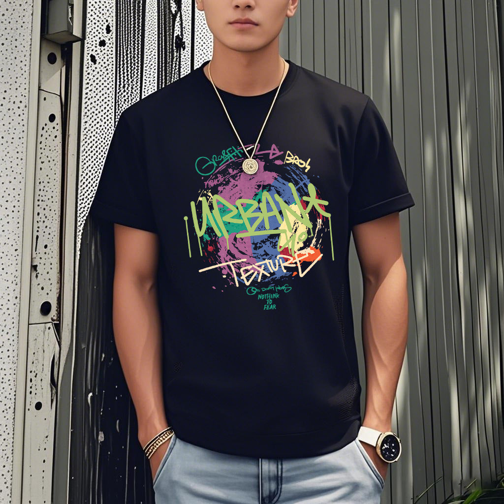 Summer Ice Silk Thin Round Neck Short-Sleeved T-Shirt for Men 2026 New Printed Pullover T-Shirt Trendy Slim Fit Men's Clothing