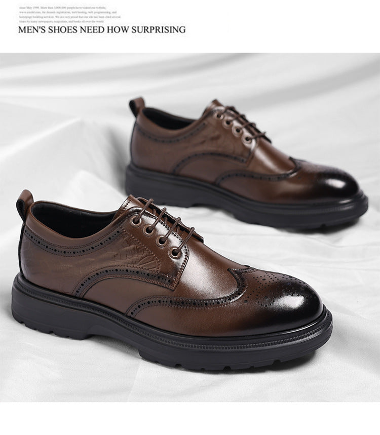 Brogue British Shoes Suit Thick-Soled Polished Derby Shoes Autum New Men's Casual Business Formal Groom's Shoes