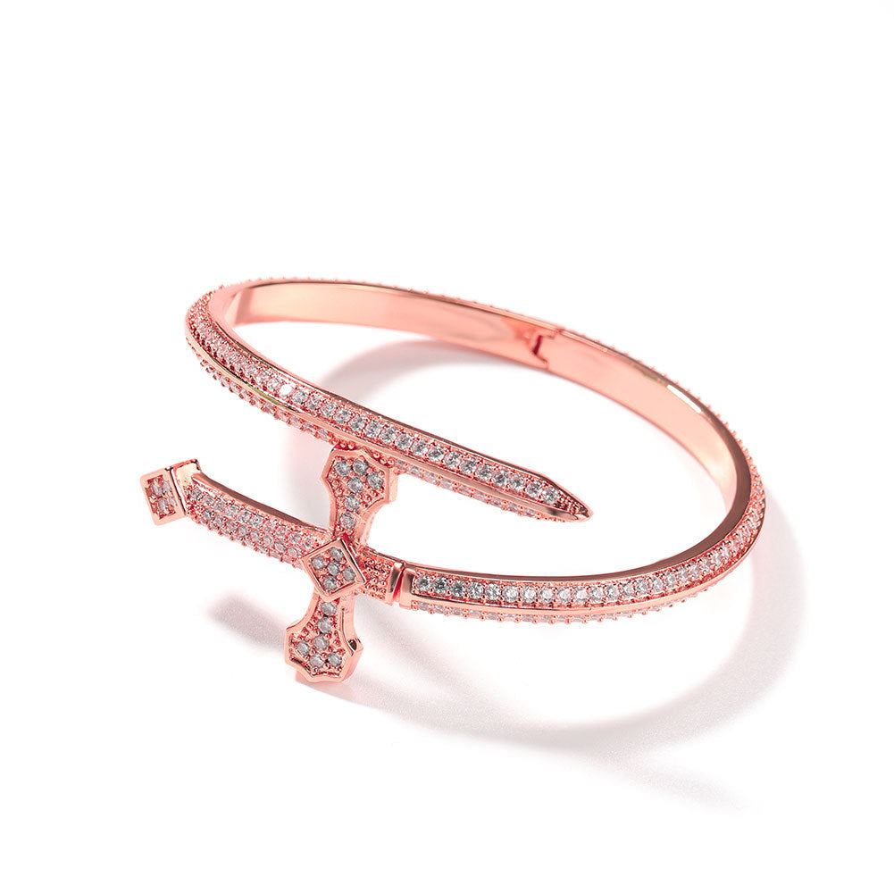Hip-hop ancient cute European and American new sword of justice bracelet copper inlaid zircon full diamond trend Joker jewelry wholesale