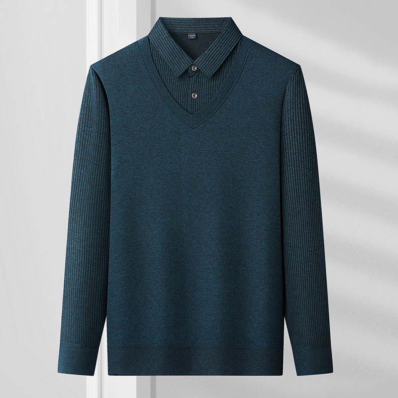 Spring, autumn and winter fashion fake two-piece long-sleeved T-shirt men's trendy casual shirt shirt collar personalized bottoming shirt top