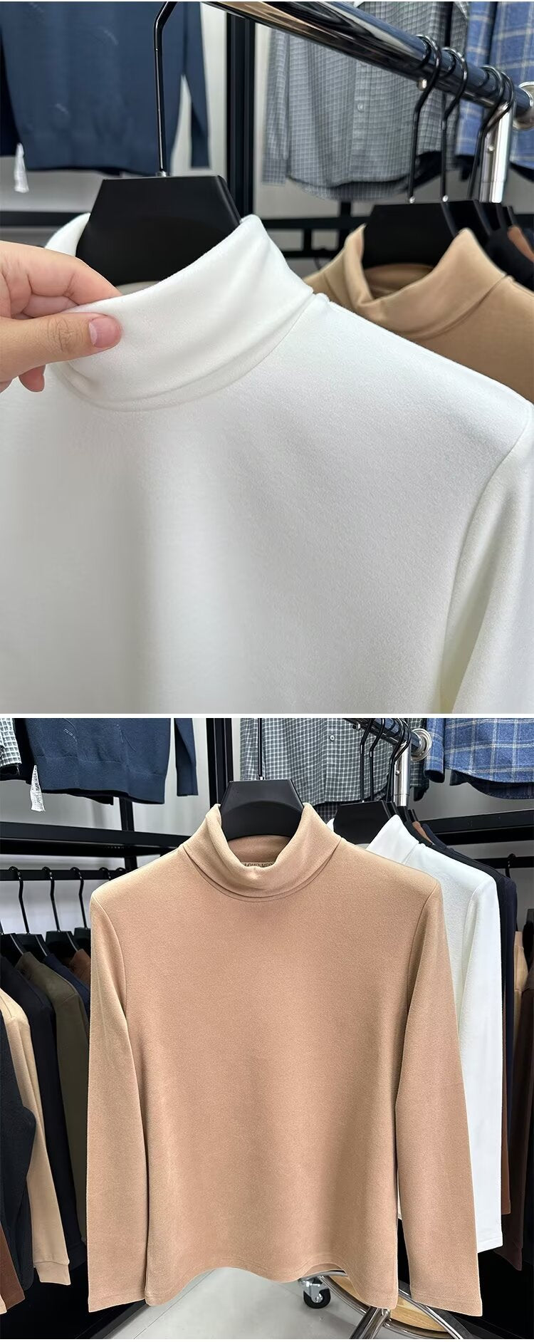 Fleece High Collar Base Shirt Men's Autumn and Winter Thickened Warm Top Double-sided Fleece Slim-fit Sweater Men's High-end Long-sleeved T-shirt