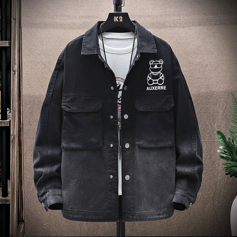 2022 Spring and Autumn Foreign Trade Gradient Men's Denim Jacket Youth Fashion Trendy Printed Casual Easiest for Match Jacket Clothes