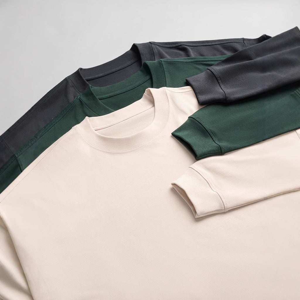 300g combed skin-friendly padded cotton long sleeve T-shirt men's 2024 autumn and winter solid color round neck bottoming shirt top