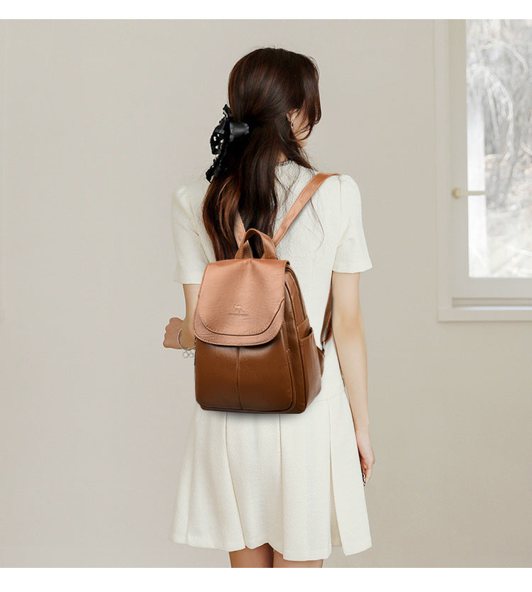 Backpack Women 2024 New Autumn Fashion Soft Leather Bag Casual Backpack Large Capacity Travel Student Women's Backpack