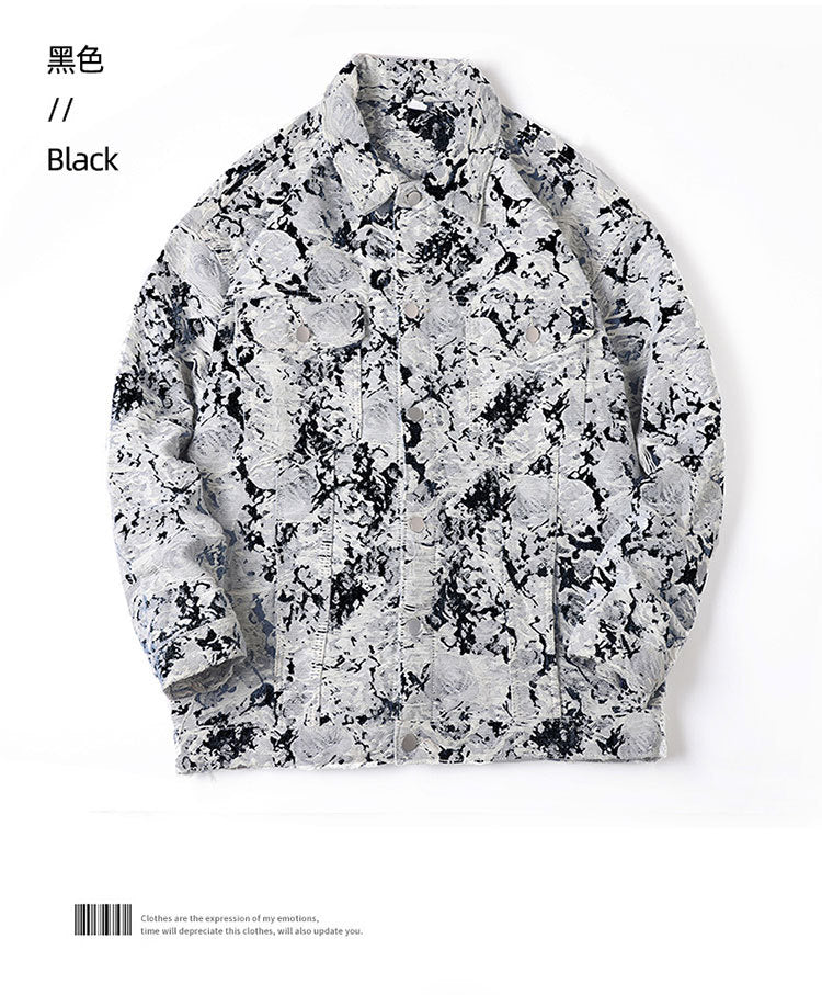 New Trendy Brand Men's Spring Jacket for Men and Women, Versatile Small Fragrance Couple Jacquard Loose Denim Jacket for Men