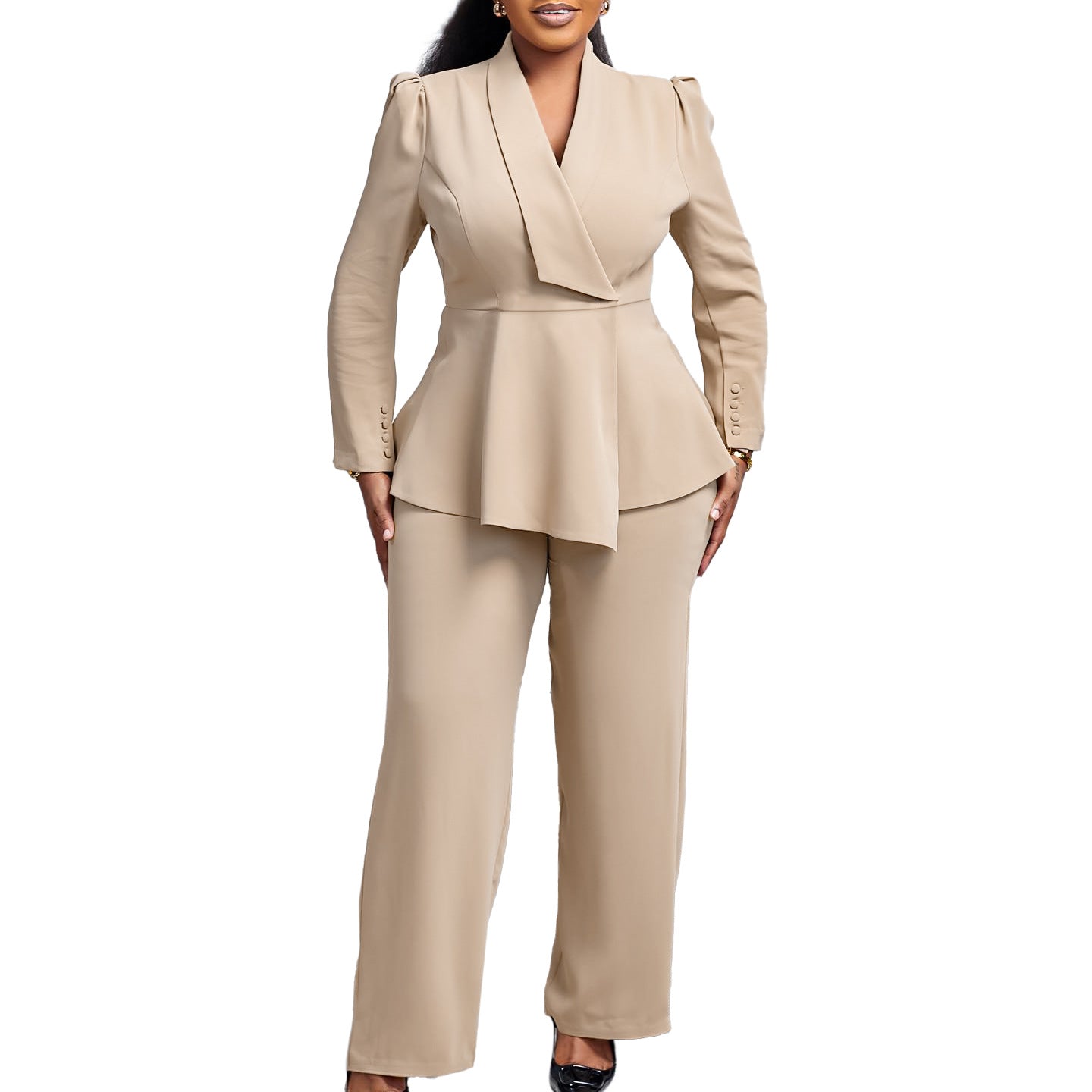 D549 European and American Clothing Winter New Fashion Elegant Elegant Ol Ruffle Top Wide Leg Pants Fashionable African Suit