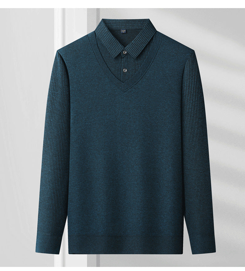 Spring, autumn and winter fashion fake two-piece long-sleeved T-shirt men's trendy casual shirt shirt collar personalized bottoming shirt top
