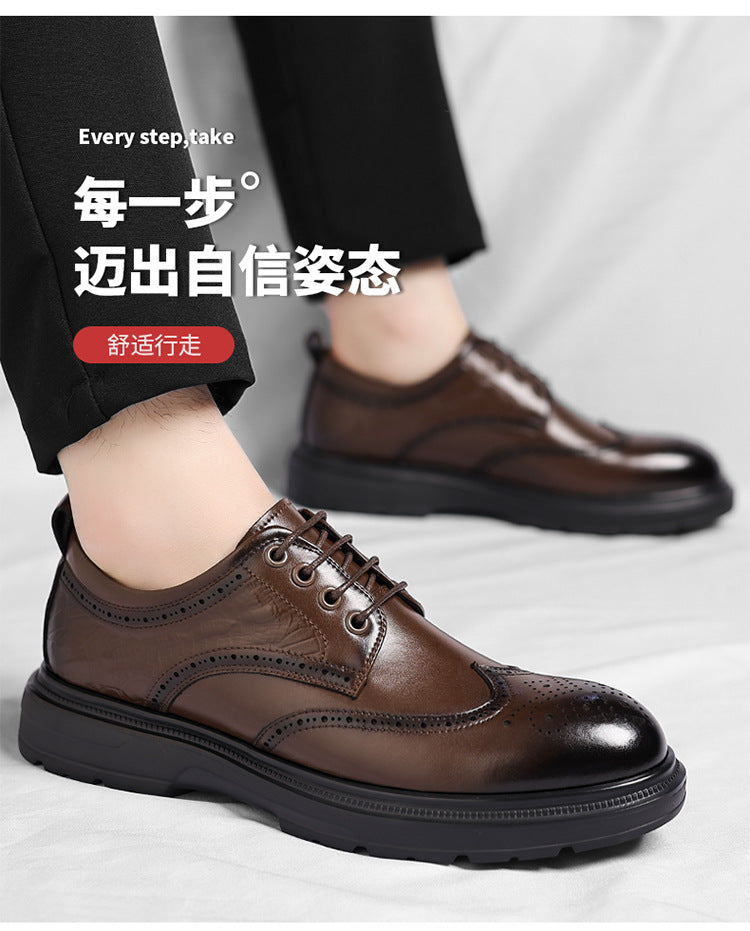 Brogue British Shoes Suit Thick-Soled Polished Derby Shoes Autum New Men's Casual Business Formal Groom's Shoes