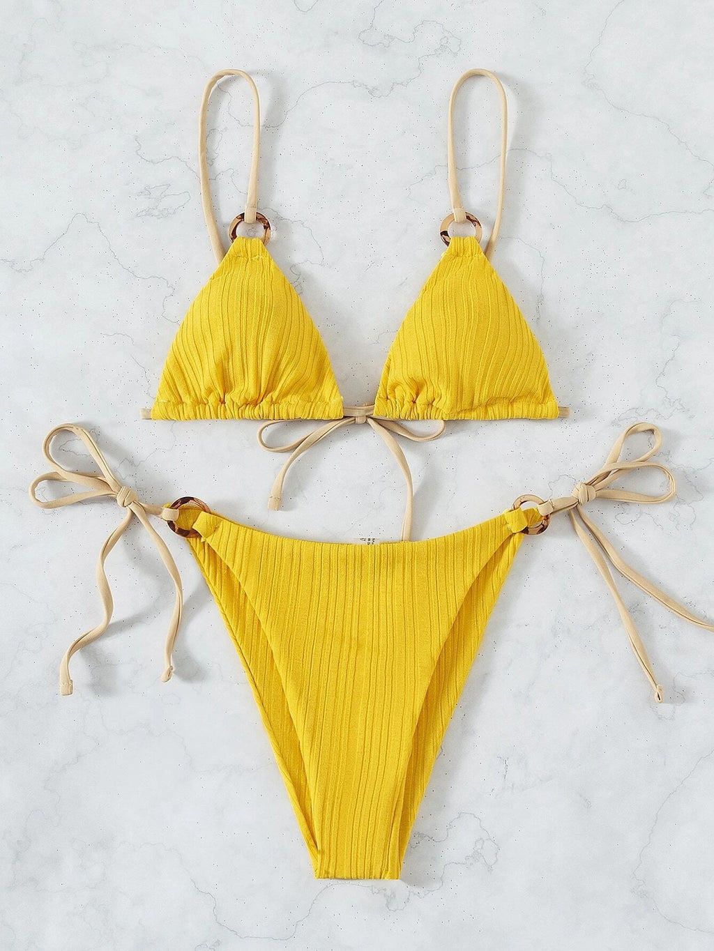2024 New Ins Swimsuit for Women Split Bikini Two-Piece Set Fairy Style Sexy Pure Color Lace-Up Swimsuit for Women