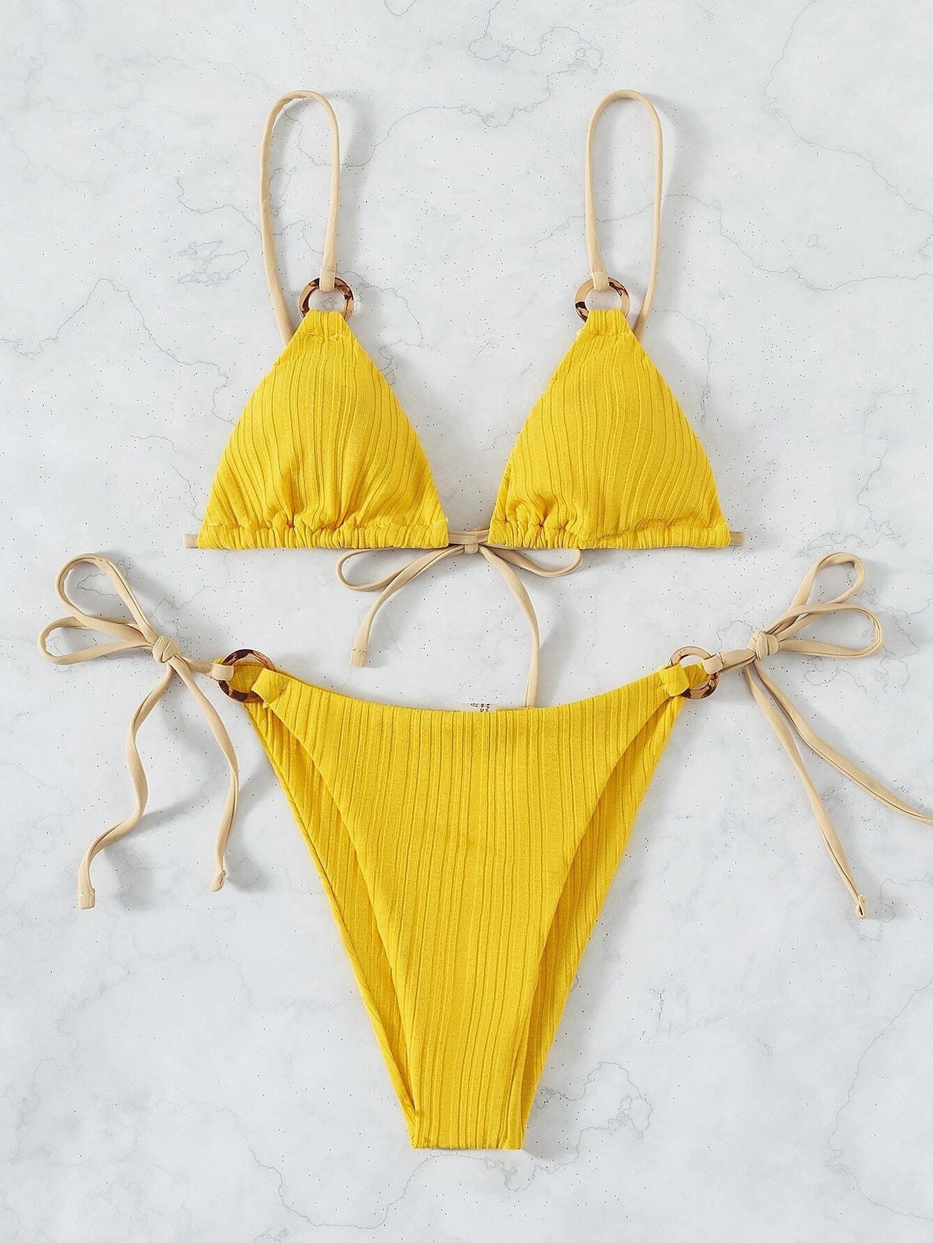 2024 New Ins Swimsuit for Women Split Bikini Two-Piece Set Fairy Style Sexy Pure Color Lace-Up Swimsuit for Women