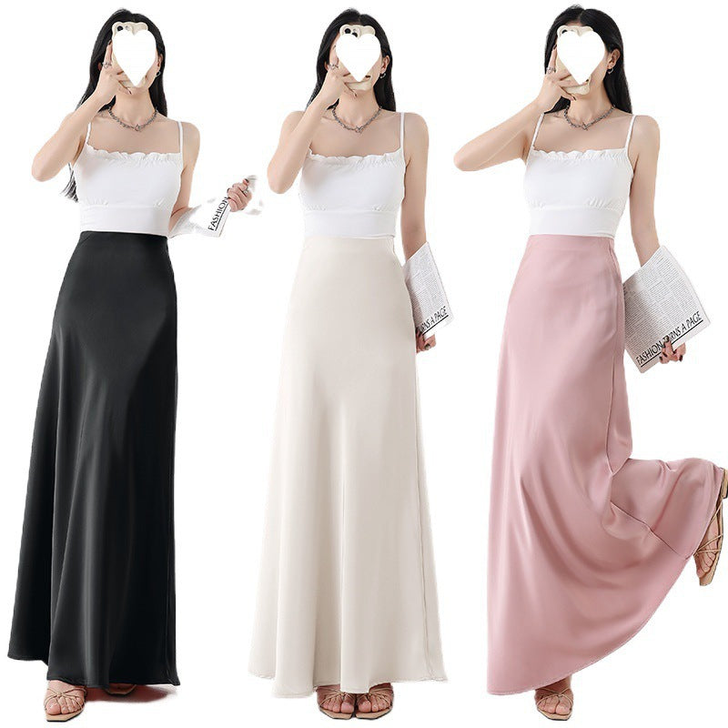 plus size Satin Fishtail Skirt Women's 2024 New Spring and Summer High Waist Dipped Hip Mid-length A- line Skirt Slight Fat