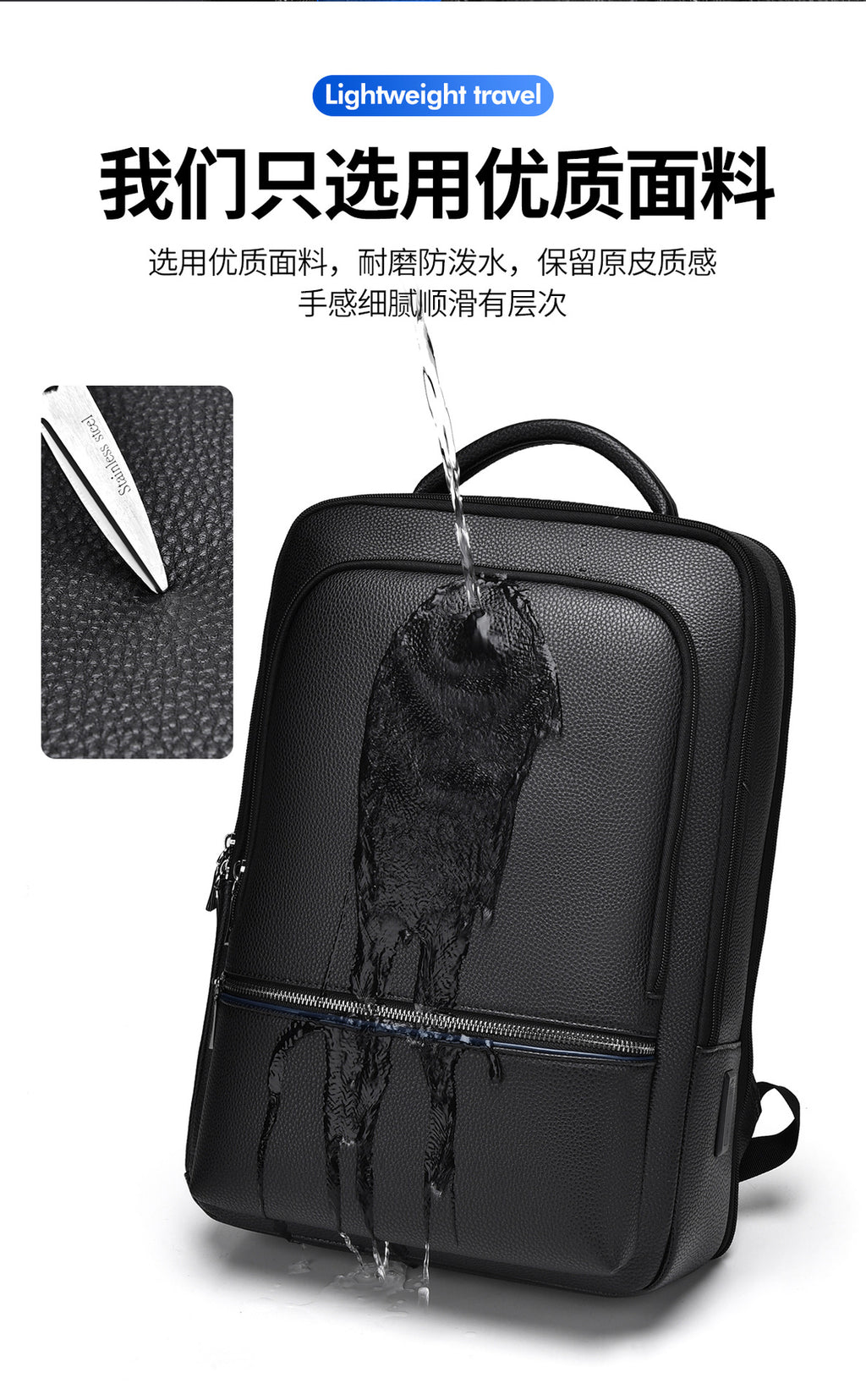 Men's Backpack Simple Cross-Border New Business Pu Water-Repellent Laptop Bag Large Capacity Backpack