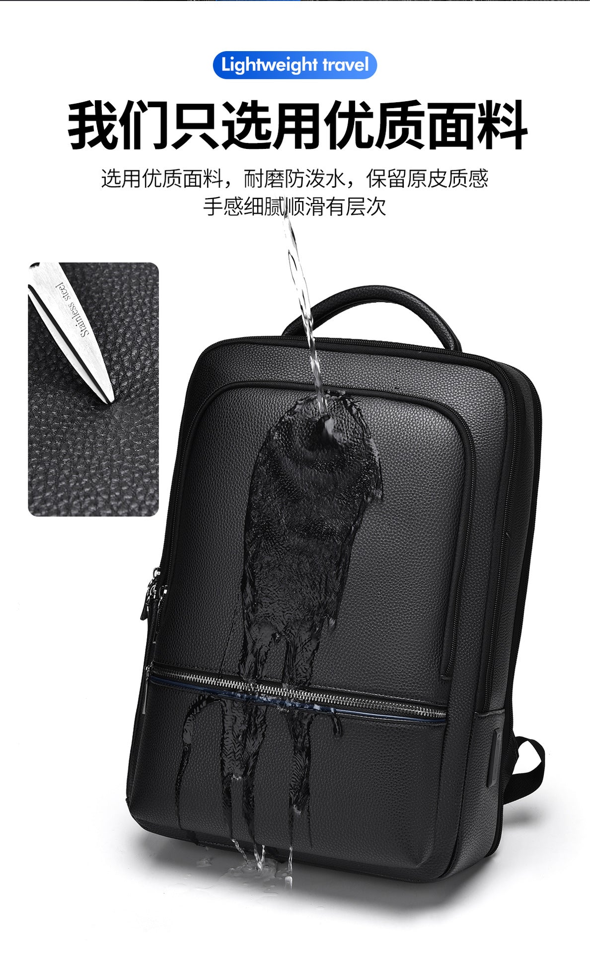 Men's Backpack Simple Cross-Border New Business Pu Water-Repellent Laptop Bag Large Capacity Backpack