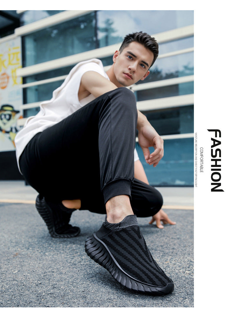 Cross-Border New Couple's Slip-On Summer New Fly-Knit Breathable Running Shoes Girls' Shoes Knitted Women's Shoes