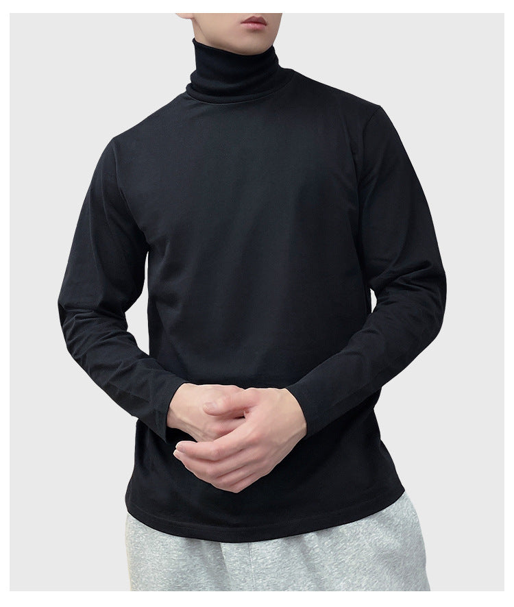 230g Fall/Winter Men's High Collar Cotton Long Sleeve T-Shirt White Inner Lap Collar Men's plus size T-Shirt Base Shirt Top