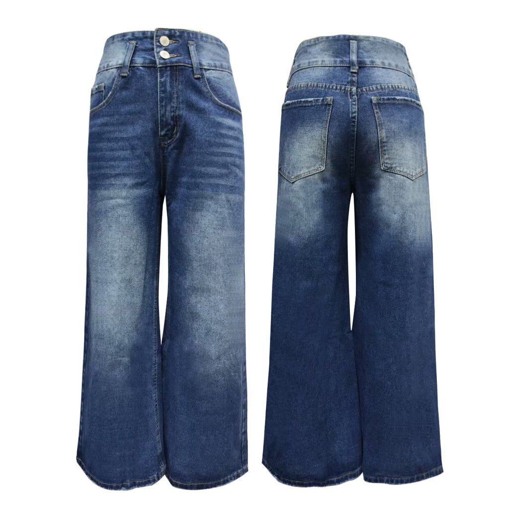 Amazon Aliexpress Cross-Border European and American Mid-Waist Comfortable Straight-Leg Denim Pants Women's Clothing Source Factory