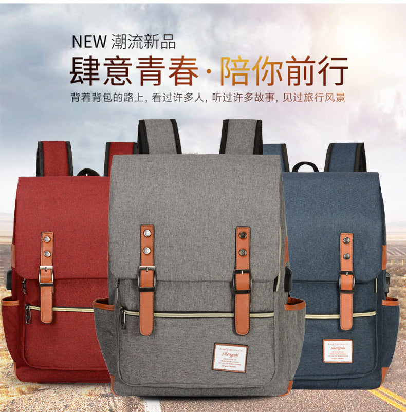 Foreign trade new schoolbag men's personality retro outdoor canvas travel backpack women's fashion backpack a generation of hair