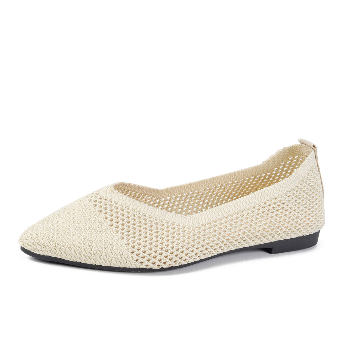 Knitted Women's Shoes Breathable Soft Sole 2025 New Comfortable Pointed Flat Shallow Mouth Slip-on Casual Shoes
