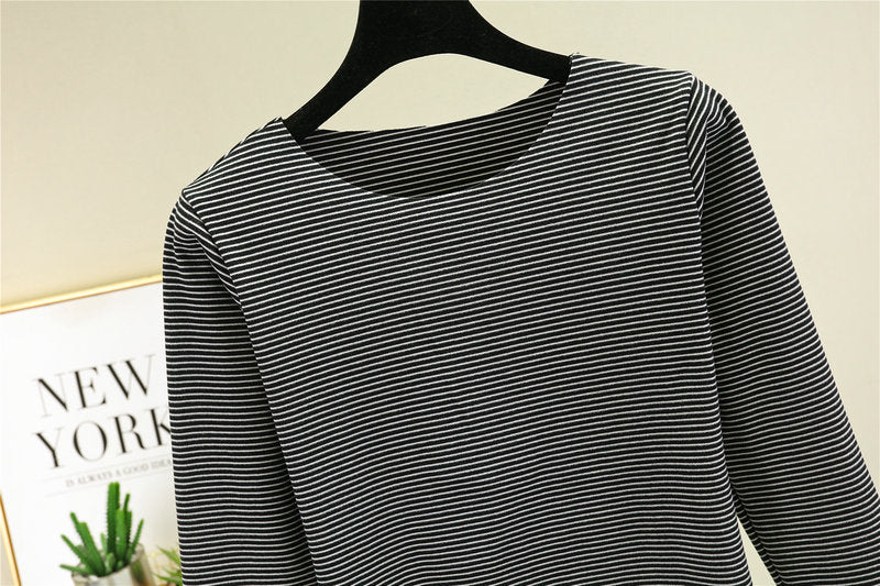 Crewneck Striped Base Shirt Women's Inner Wear Fall/Winter German Velvet 2022 New College Style Long Sleeve T-Shirt Warm Top