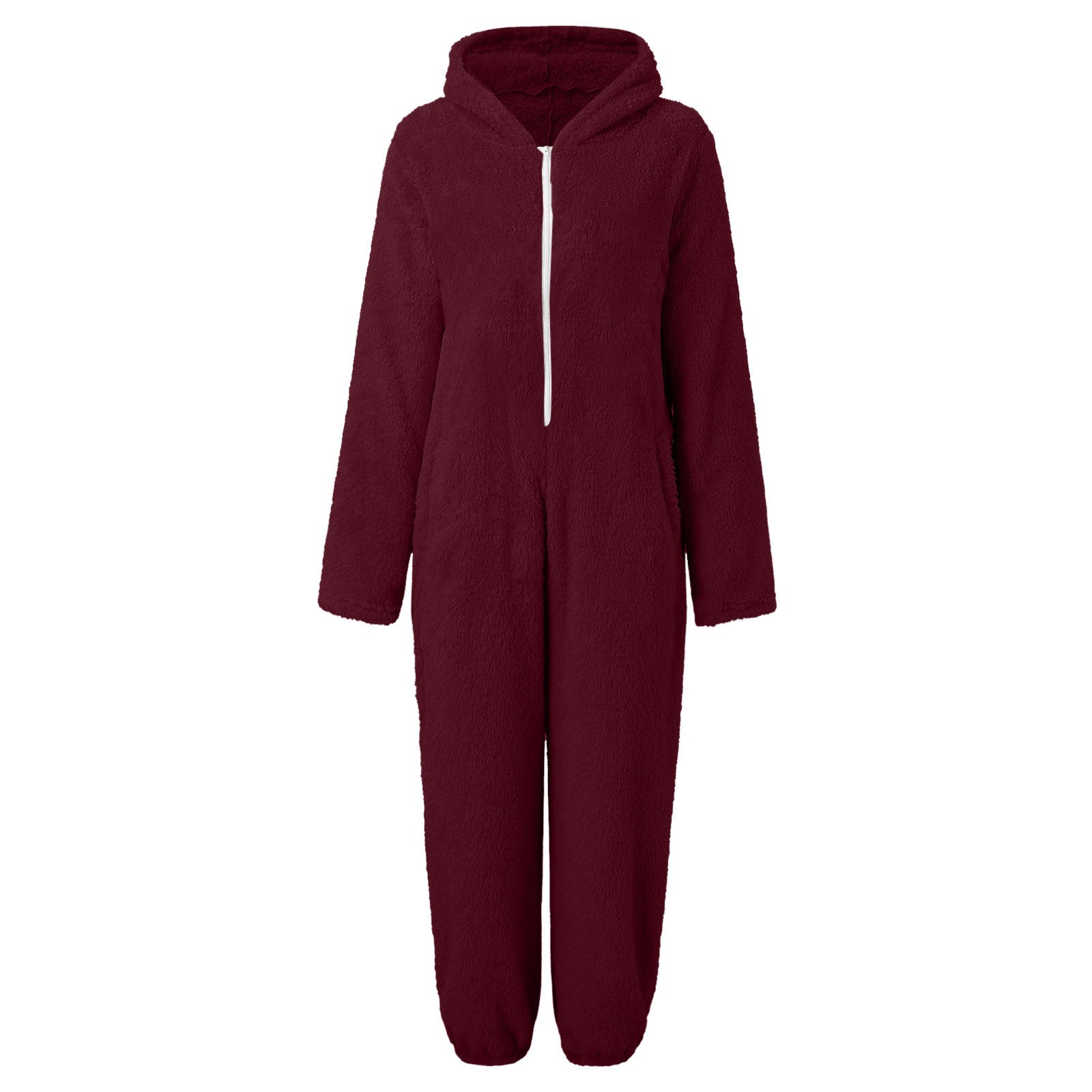 2022 Cross-border Europe and America Amazon Solid Color Thickened Double-sided Fleece Hooded Jumpsuit Casual Couple Home Wear