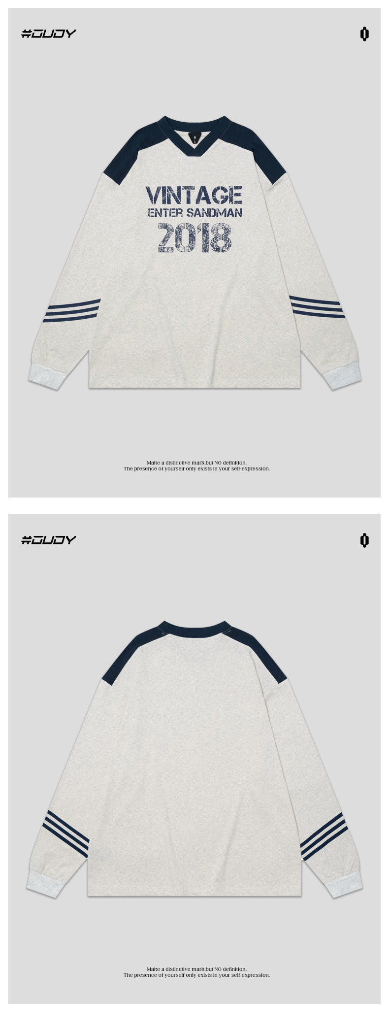 # Ovdy Autumn and Winter American Jersey Retro Letter Print New Small V-Neck Long-Sleeved T-Shirt Trendy Brand for Men and Women