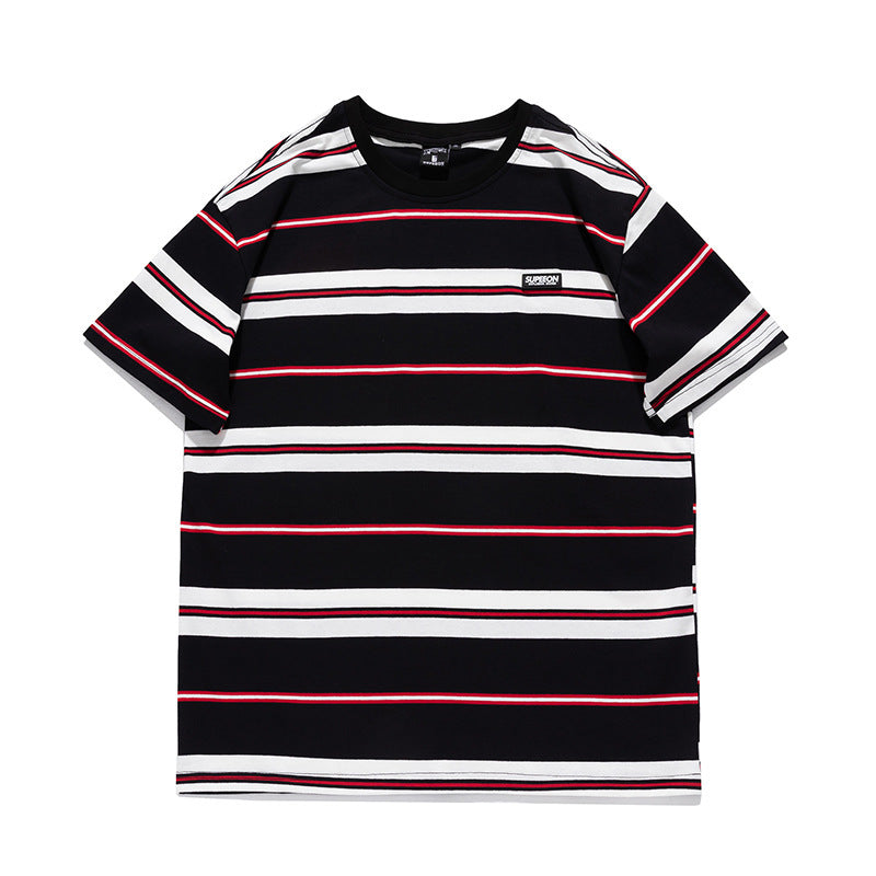 Striped Short-Sleeve Men's T-Shirt, Pure Cotton, 2026 Summer New Trendy Men's Fashion, Chinese Style Loose Half-Sleeve Top