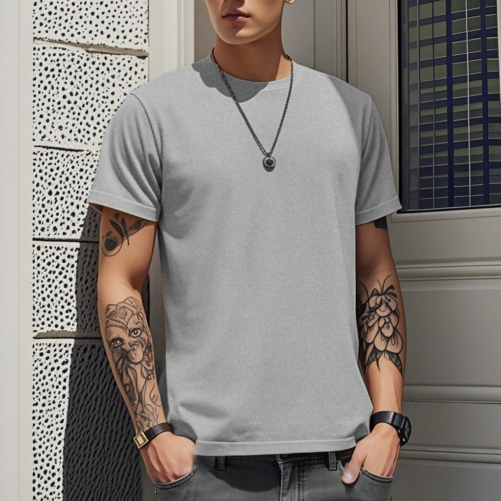 Summer Ice Silk Thin Round Neck Short-Sleeved T-Shirt for Men 2026 New Printed Pullover T-Shirt Trendy Slim Fit Men's Clothing