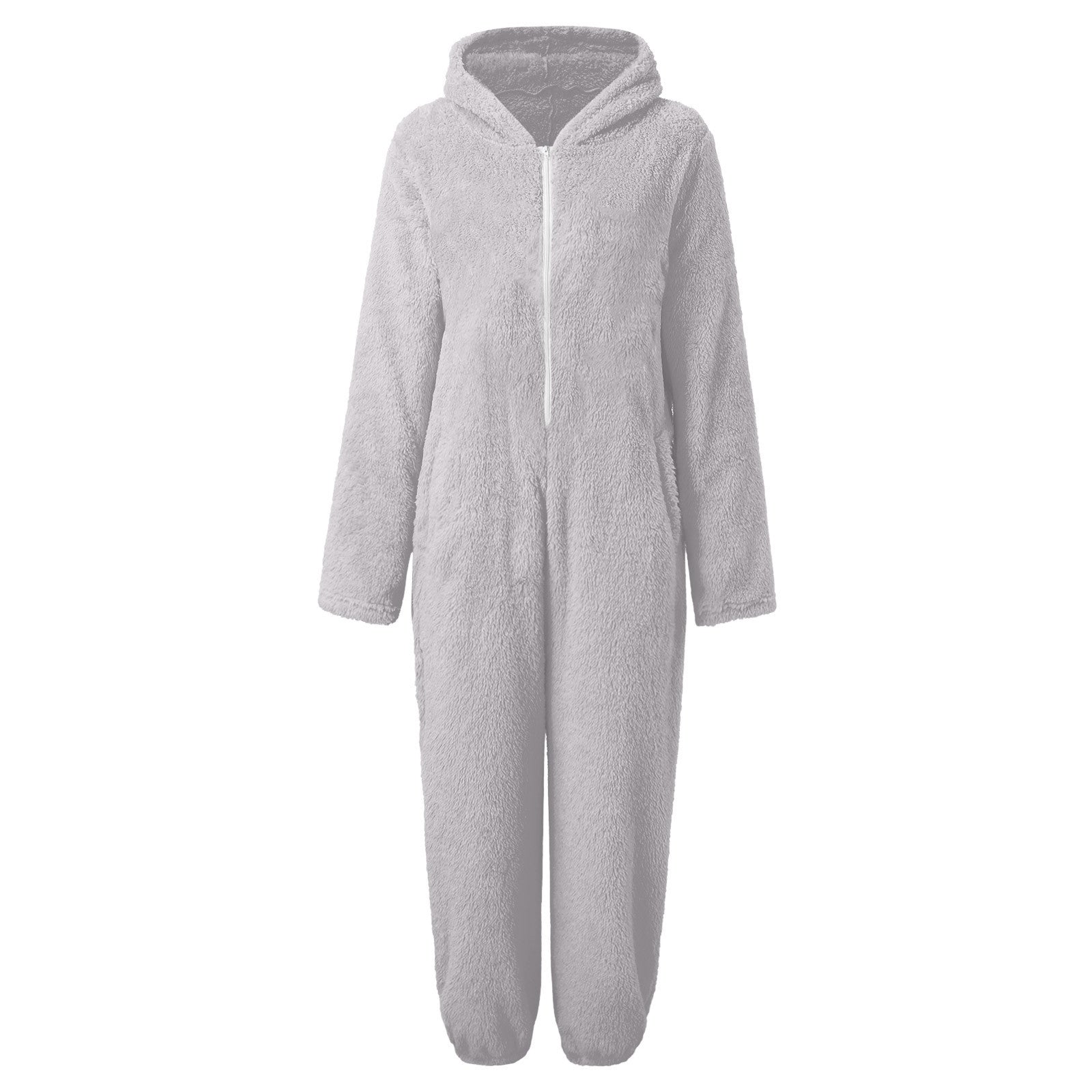2022 Cross-border Europe and America Amazon Solid Color Thickened Double-sided Fleece Hooded Jumpsuit Casual Couple Home Wear