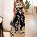 LN1146 in stock 2024 Spring and Summer New Cross-border Women's Fashion Elegant Printed Neck Backless Straight Pants Two-piece Set