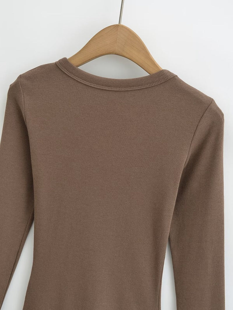 European and American style round neck versatile stretch jumpsuit bottoming shirt women's autumn and winter long sleeve T-shirt sexy tight top fashion
