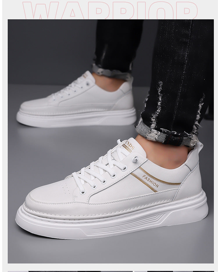 Autumn 2024 White Shoes Bean Shoes Men's Casual Driving Shoes Soft Sole Fashion Leg All-match Sports Leather Sneakers