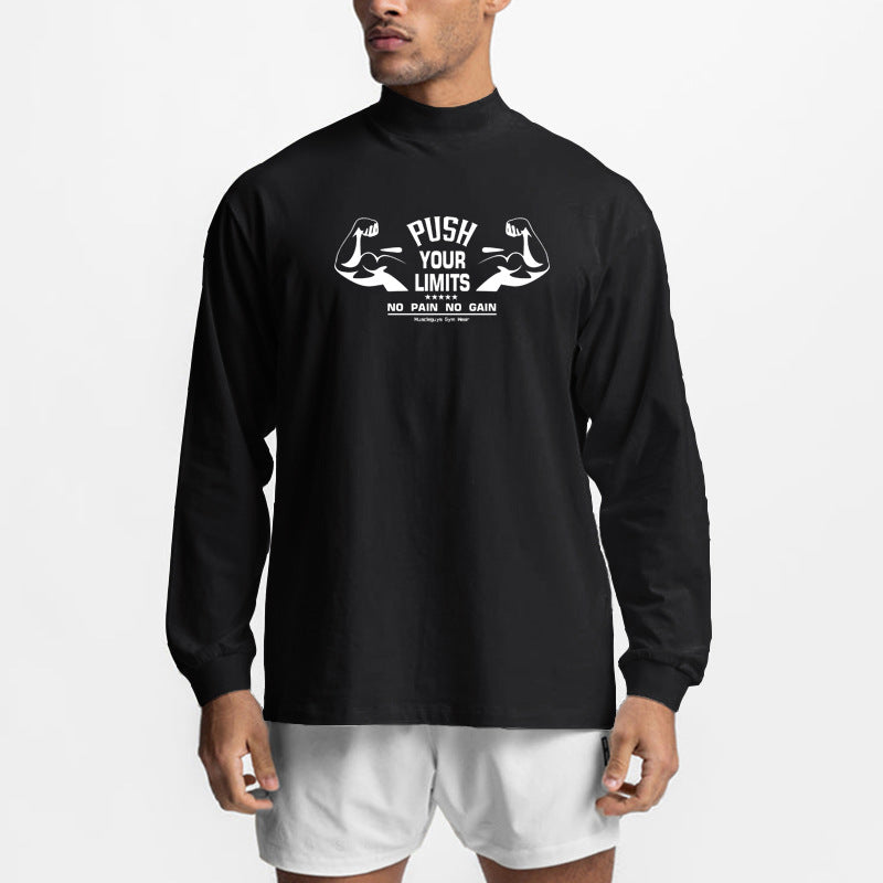 Muscle warrior foreign trade Fitness long-sleeved T-shirt autumn and winter gym outdoor bottoming shirt men's small turtleneck Sports