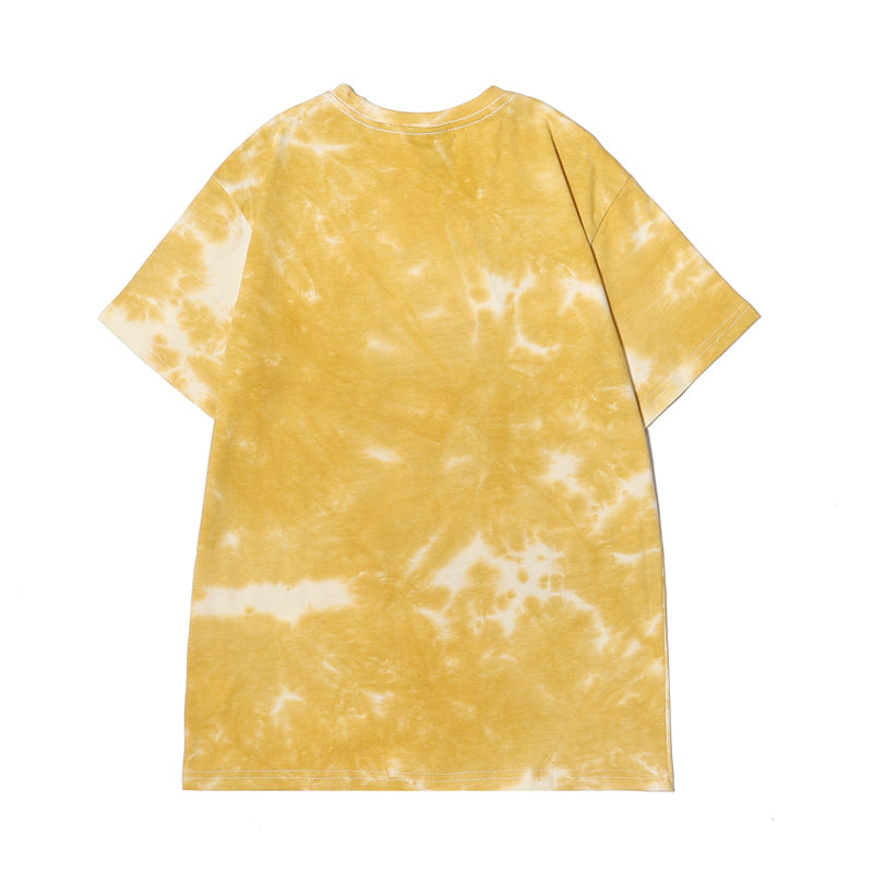 Cross-border Exclusive New Tie-dye T-shirt Men's Short-sleeved Summer Pure Cotton T-shirt Loose Ins Trendy Brand Colorful Top Clothes