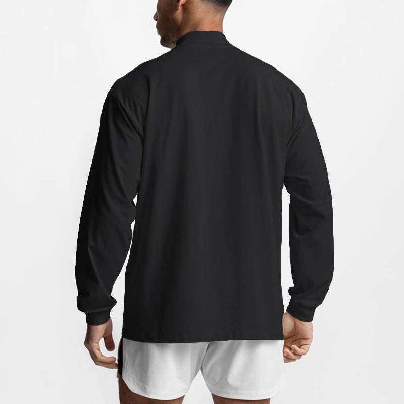 Muscle warrior foreign trade Fitness long-sleeved T-shirt autumn and winter gym outdoor bottoming shirt men's small turtleneck Sports