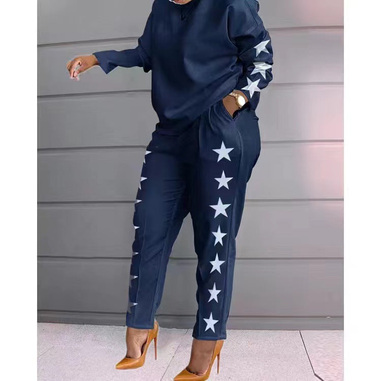 European and American Fashion Women's Contrasting Plaid Stitching Casual Suit 2024 New Cross-Border Amazon Long-Sleeved Two-Piece Set