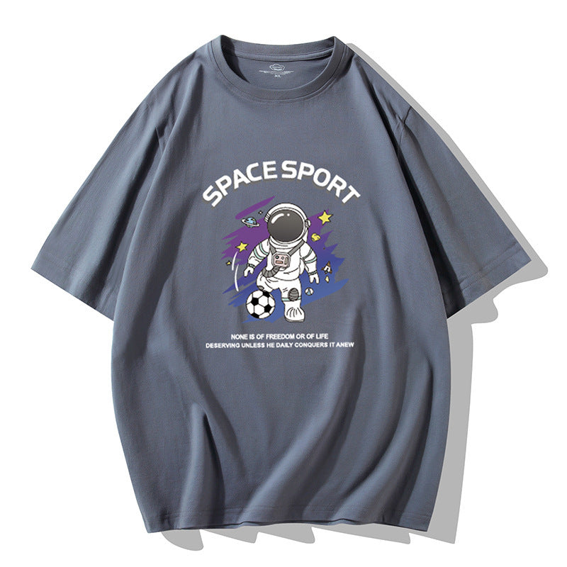 Jian Men 2026 Spring/Summer New Men's Short-Sleeve T-Shirt, Haze Blue, Loose Fit, Large Size, Trendy Half-Sleeve Cotton