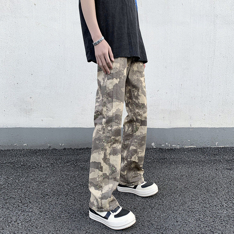 LKTM Men's# American High Street Stitching Camouflage Pants Men's and Women's Slim Fit Ruffian Shuai Chao Brand vibe Micro-La Casual Pants