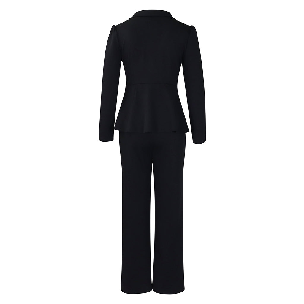 D549 European and American Clothing Winter New Fashion Elegant Elegant Ol Ruffle Top Wide Leg Pants Fashionable African Suit